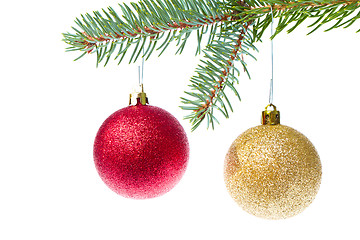 Image showing red christmas ball hanging from tree