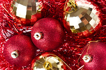 Image showing christmas balls with tinsel