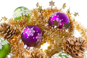 Image showing christmas balls with tinsel