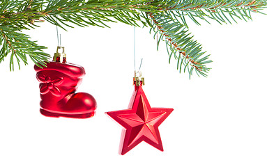 Image showing red christmas decoration on the tree
