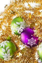 Image showing christmas balls with tinsel