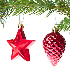 Image showing red christmas decoration on the tree