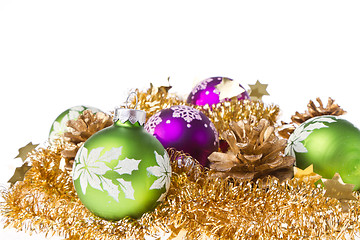 Image showing christmas balls with tinsel