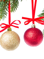 Image showing christmas balls hanging from tree