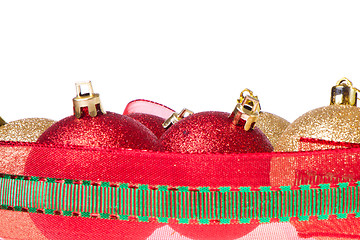 Image showing christmas balls with big ribbon around