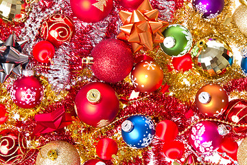 Image showing christmas balls and tinsel