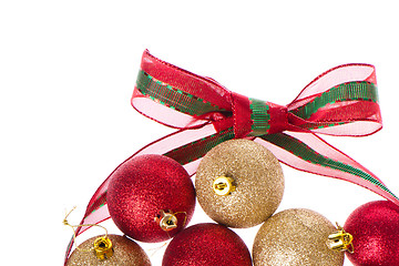 Image showing christmas balls with big ribbon around