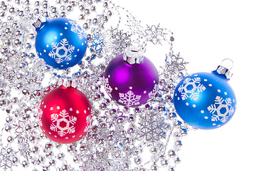 Image showing christmas balls with tinsel