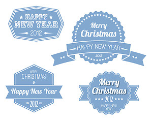 Image showing Set of blue vintage retro Christmas labels