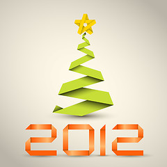 Image showing Simple vector christmas tree made from green paper stripe