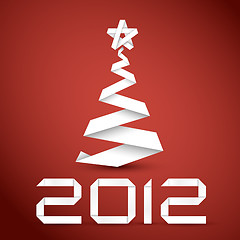 Image showing Simple vector christmas tree made from white paper stripe