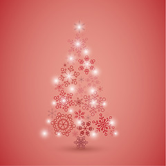 Image showing Christmas tree made from red snowflakes