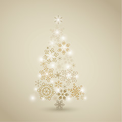 Image showing Christmas tree made from golden snowflakes
