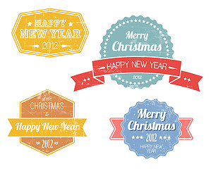 Image showing Set of colorful vintage retro Christmas labels