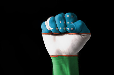 Image showing Fist painted in colors of uzbekistan flag