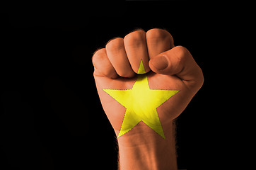 Image showing Fist painted in colors of vietnam flag