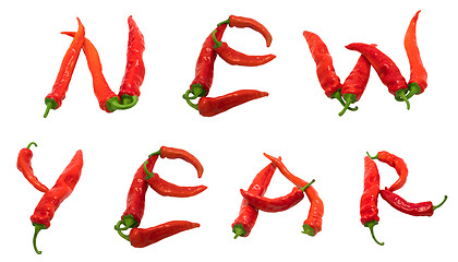 Image showing New year text composed of red chili peppers