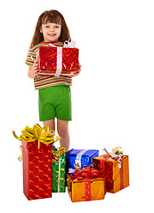 Image showing Girl got a lot of gifts for holiday