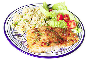 Image showing Baked salmon with rice