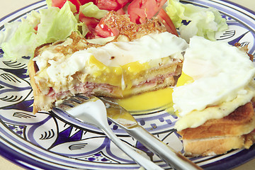 Image showing croque madame horizontal with salad