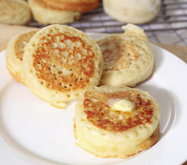 Image showing Buttered English crumpets