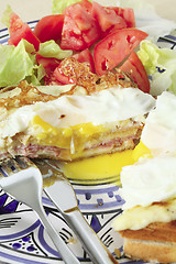 Image showing croque madame vertical with salad