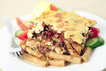 Image showing Pastitsio meal shallow depth of field