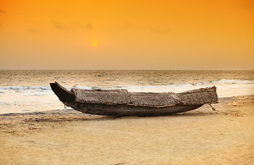 Image showing Kerala sunset with boat