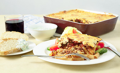 Image showing Pastitsio Greek taverna meal