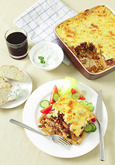 Image showing Pastitsio taverna meal from above