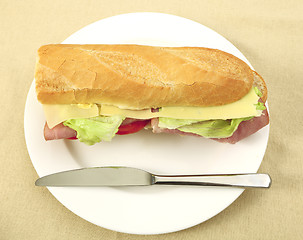 Image showing Ham and cheese baguette