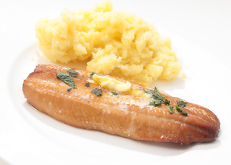 Image showing Grilled kipper and mashed potato