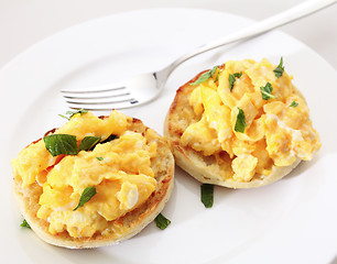 Image showing Muffin and scrambled egg horizontal