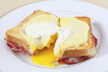 Image showing Croque madame cut open