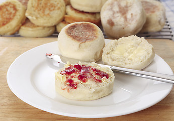 Image showing English muffin and jam