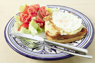 Image showing croque madame plate with fried egg