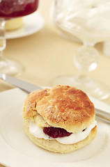 Image showing English scone with cream and jam