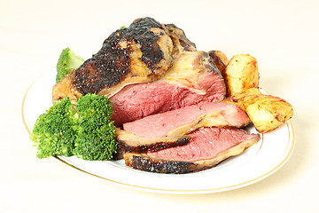 Image showing Roast sirloin beef joint on plate