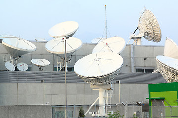 Image showing Satellite Communications Dishes on top of TV Station 