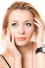 Image showing Closeup portrait of a pensive blonde