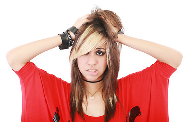 Image showing Young punk woman in desperation gesture 