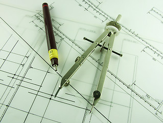 Image showing Compass & Pen