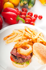 Image showing classic hamburger sandwich and fries