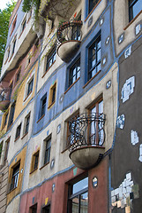 Image showing Hundertwasser Haus with terraces  - Vienna