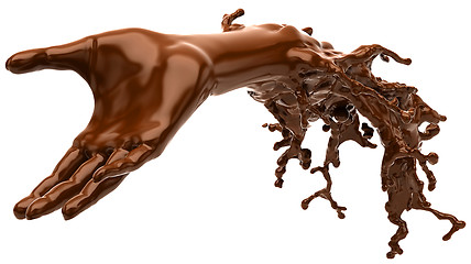 Image showing Chocolate: liquid hand shape isolated