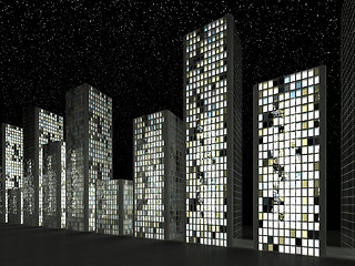 Image showing City: Abstract skyscrapers and starry sky