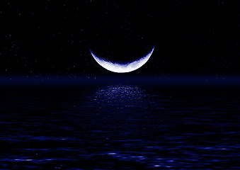 Image showing Half of moon reflected in water