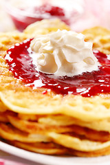 Image showing Waffles with fresh strawberry jam