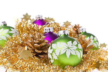 Image showing christmas balls with tinsel