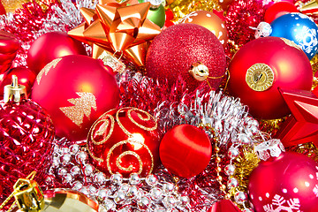 Image showing christmas balls and tinsel